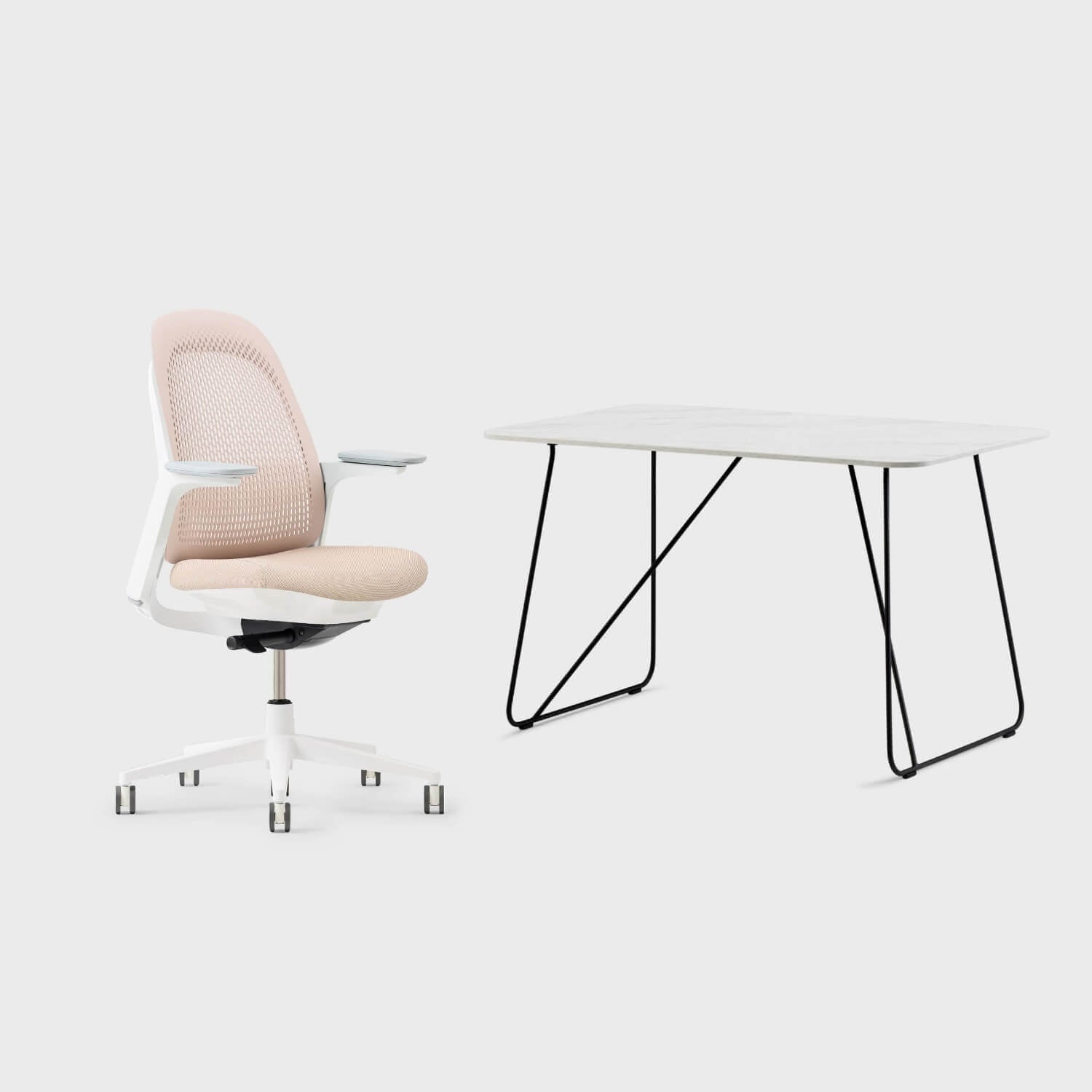 Breck Office Chair and Market Desk Set bundle, featuring modern ergonomic design and geometric back support.