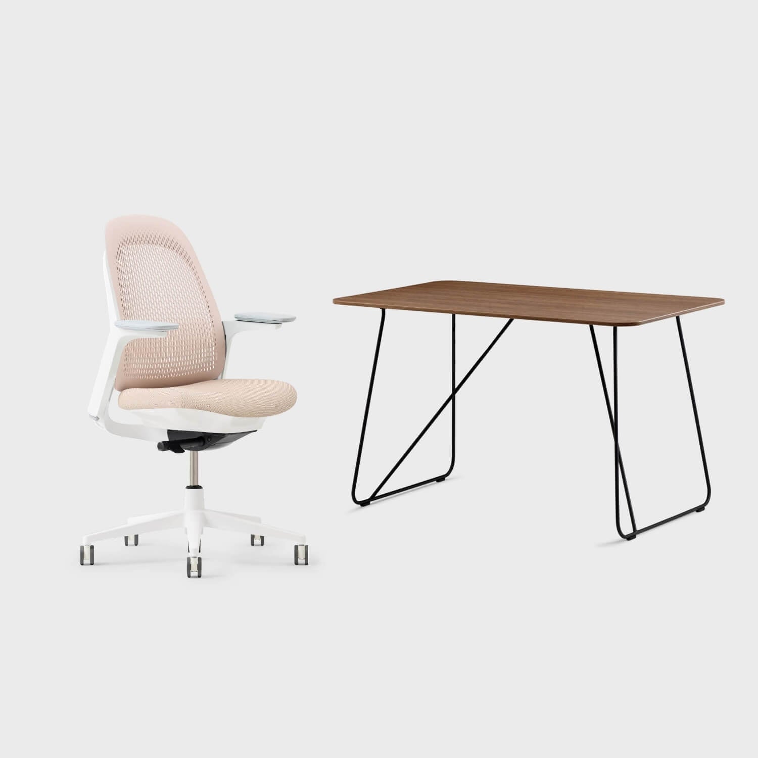Breck Office Chair & Market Desk Set, ergonomic bundle for modern spaces with stylish design and full-back support.