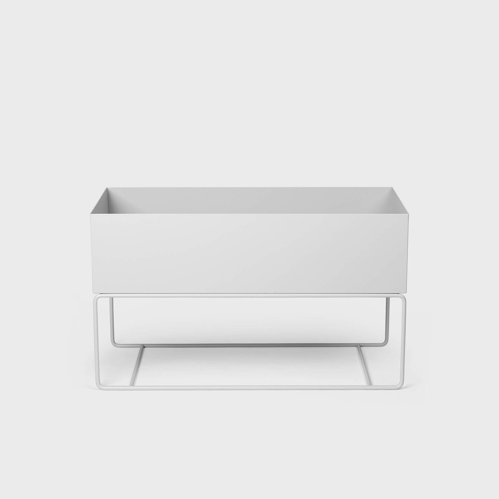 Large Plant Box with sleek white powder-coated steel design, perfect for indoor/outdoor use and doubles as storage.