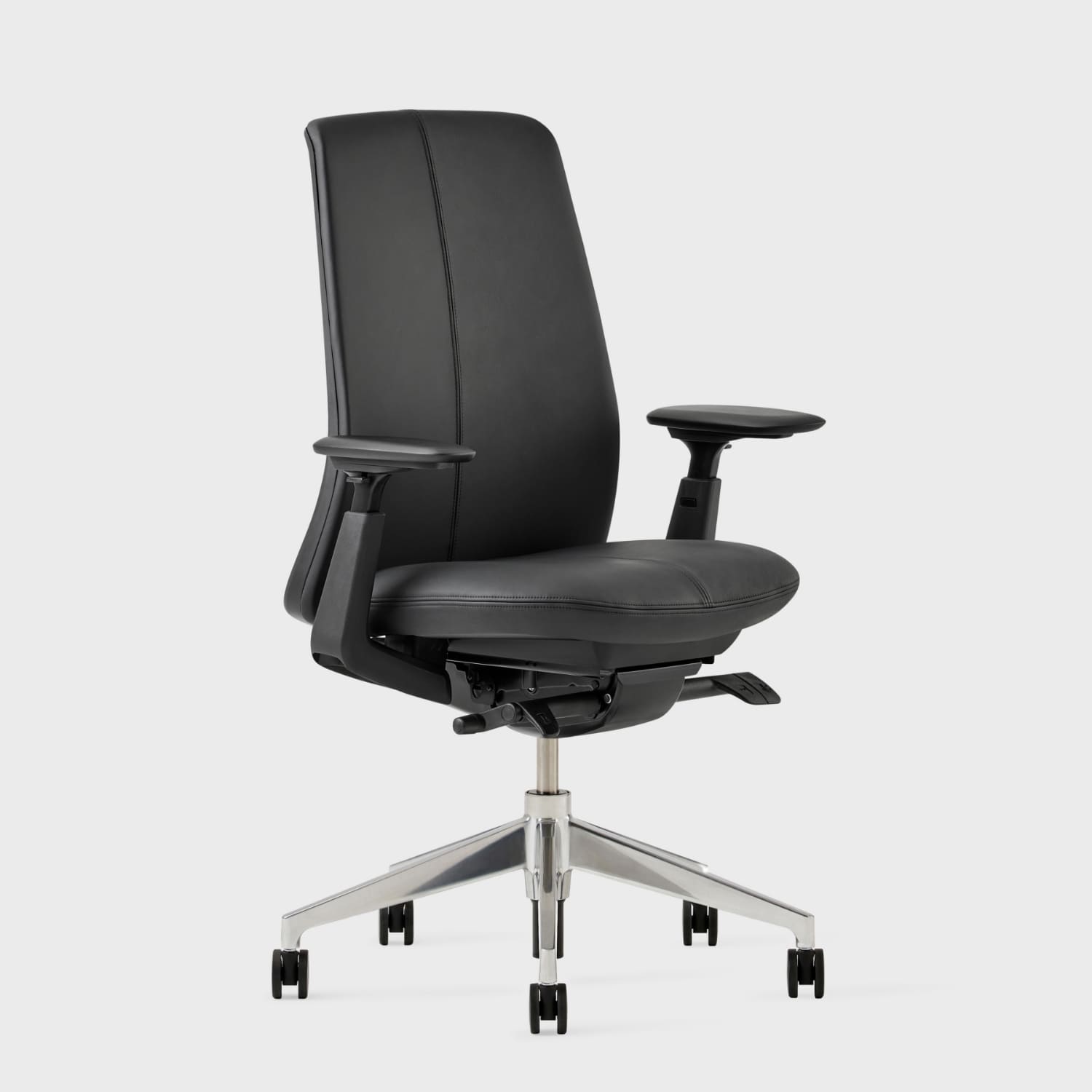 Soji Leather Office Chair with adjustable armrests and sleek design, perfect for modern office settings.