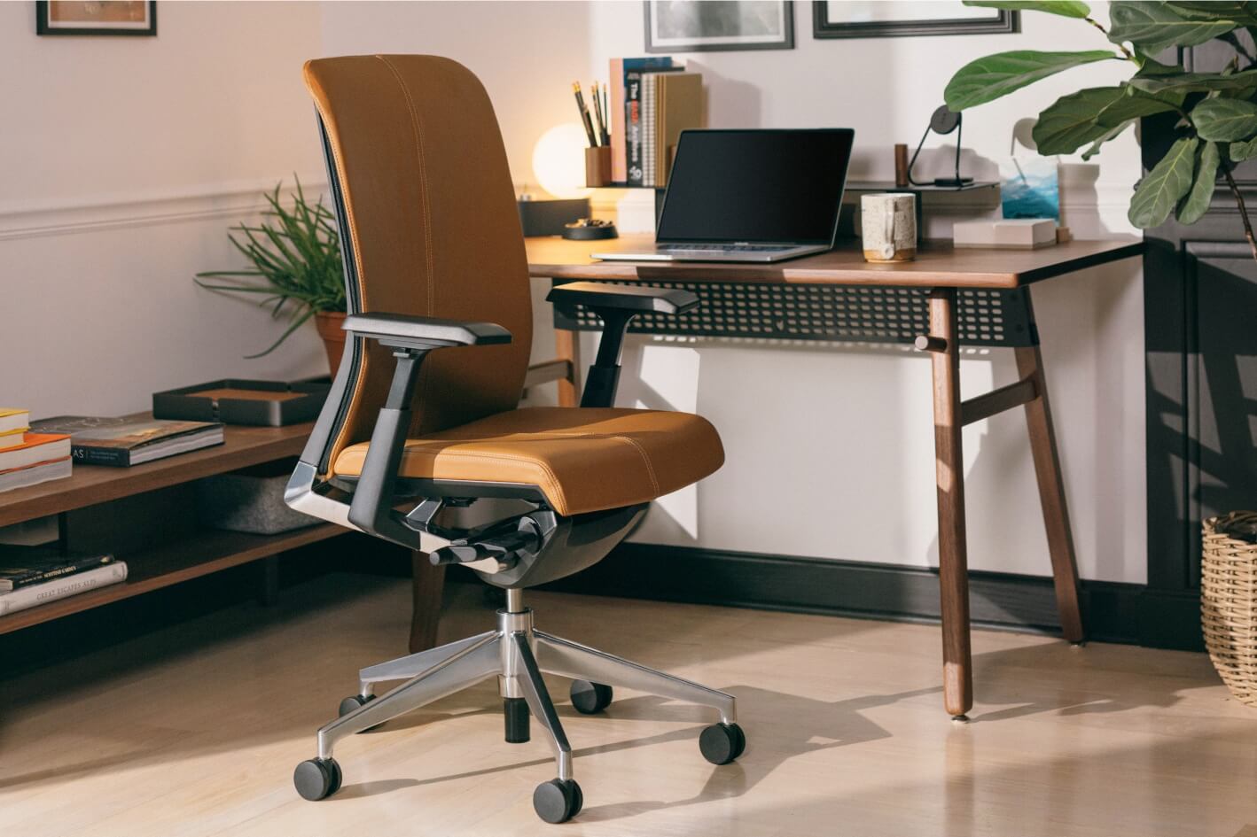 Office Setup Sleek Home Office Chair Brown Leatherette
