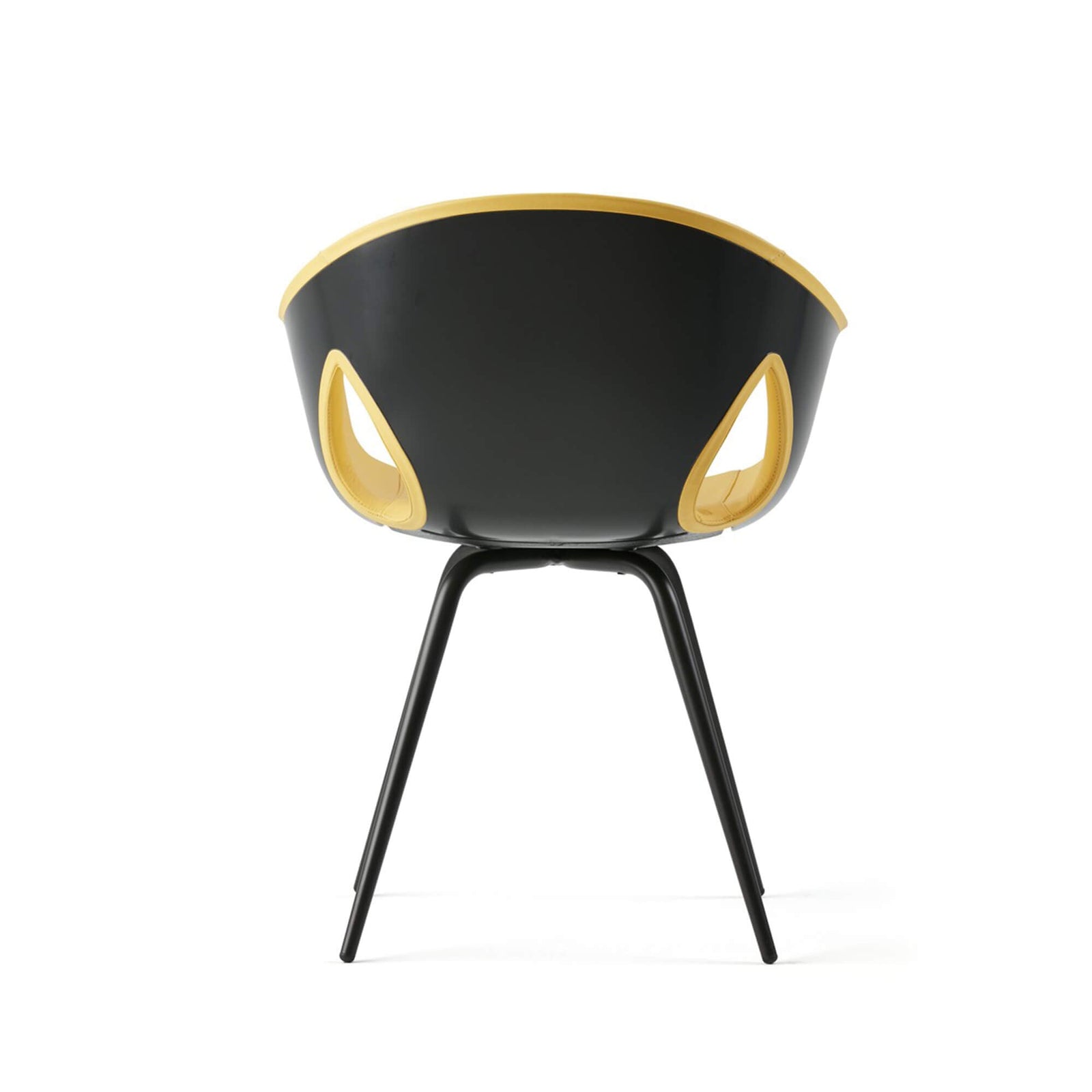 Chair with dark body and yellow accents on white background